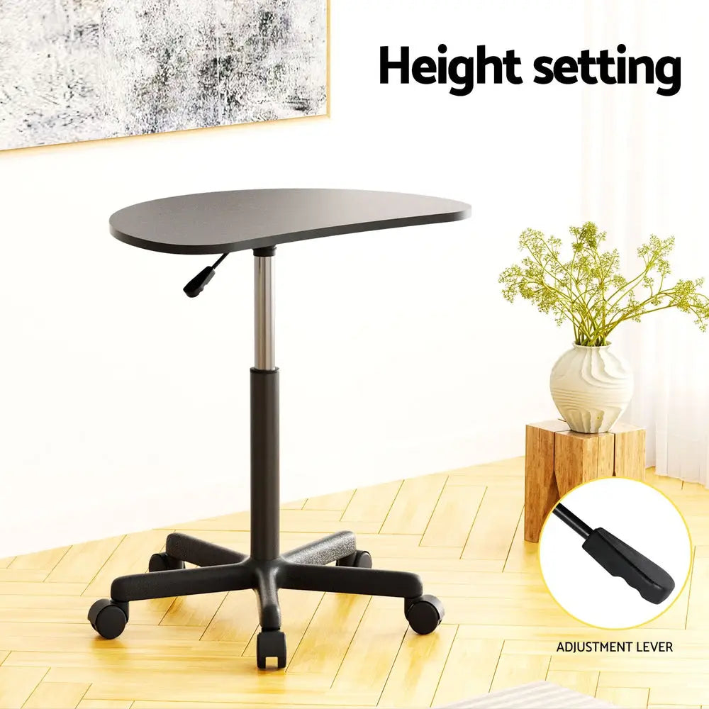 Artiss Laptop Desk Portable Height Adjustable Table Caster Wheels 60CM Black - Furniture > Office