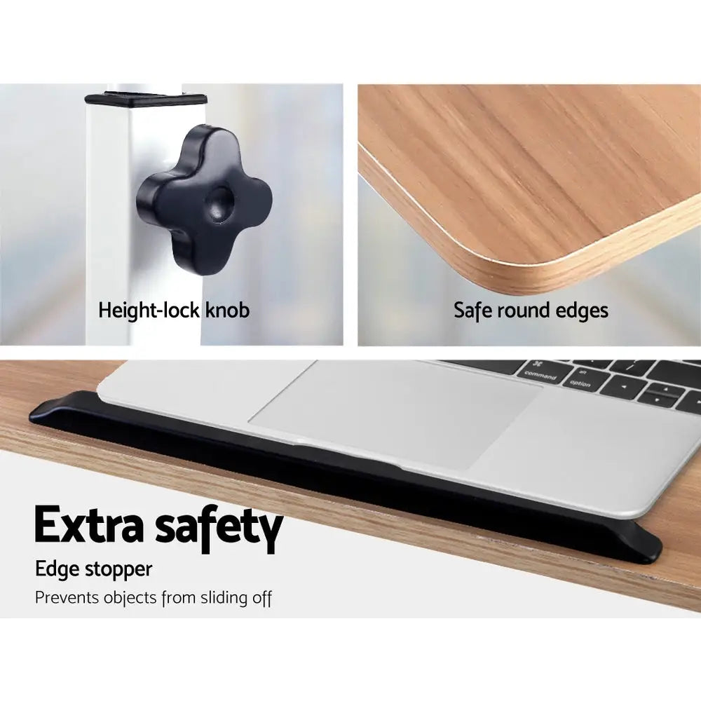 Artiss Laptop Desk Table Adjustable 80CM Light Wood - Furniture > Office