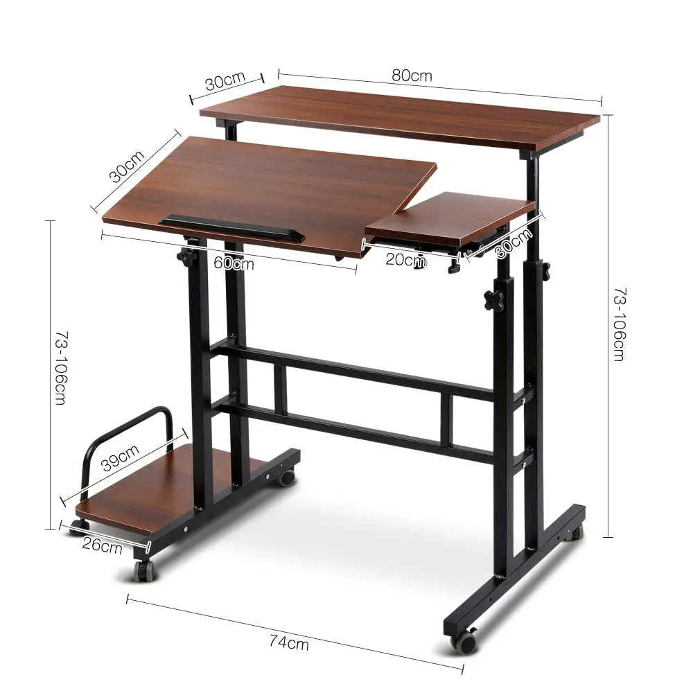 Artiss Laptop Desk Table Adjustable Dark Wood 80CM - Furniture > Office