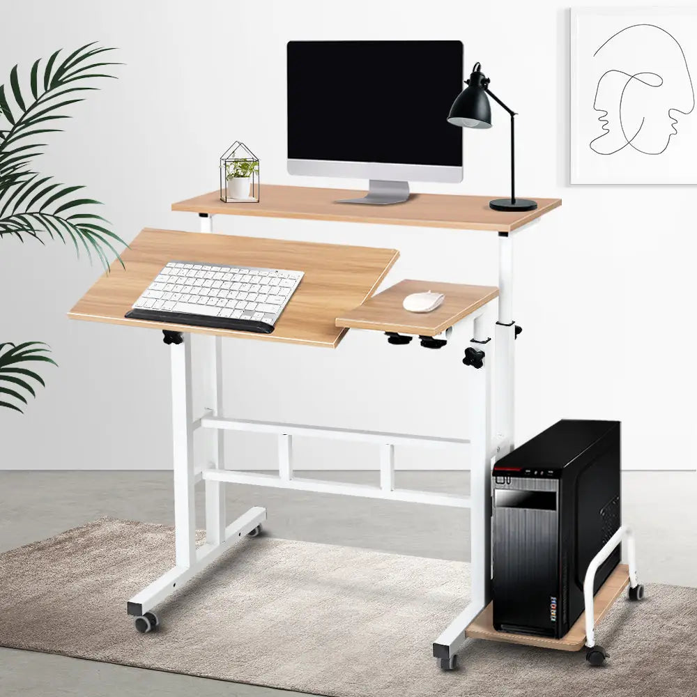 Artiss Laptop Desk Table Adjustable Light Wood 80CM - Furniture > Office