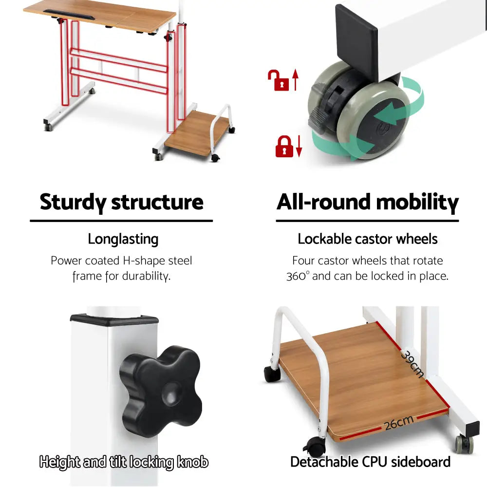 Artiss Laptop Desk Table Adjustable Light Wood 80CM - Furniture > Office