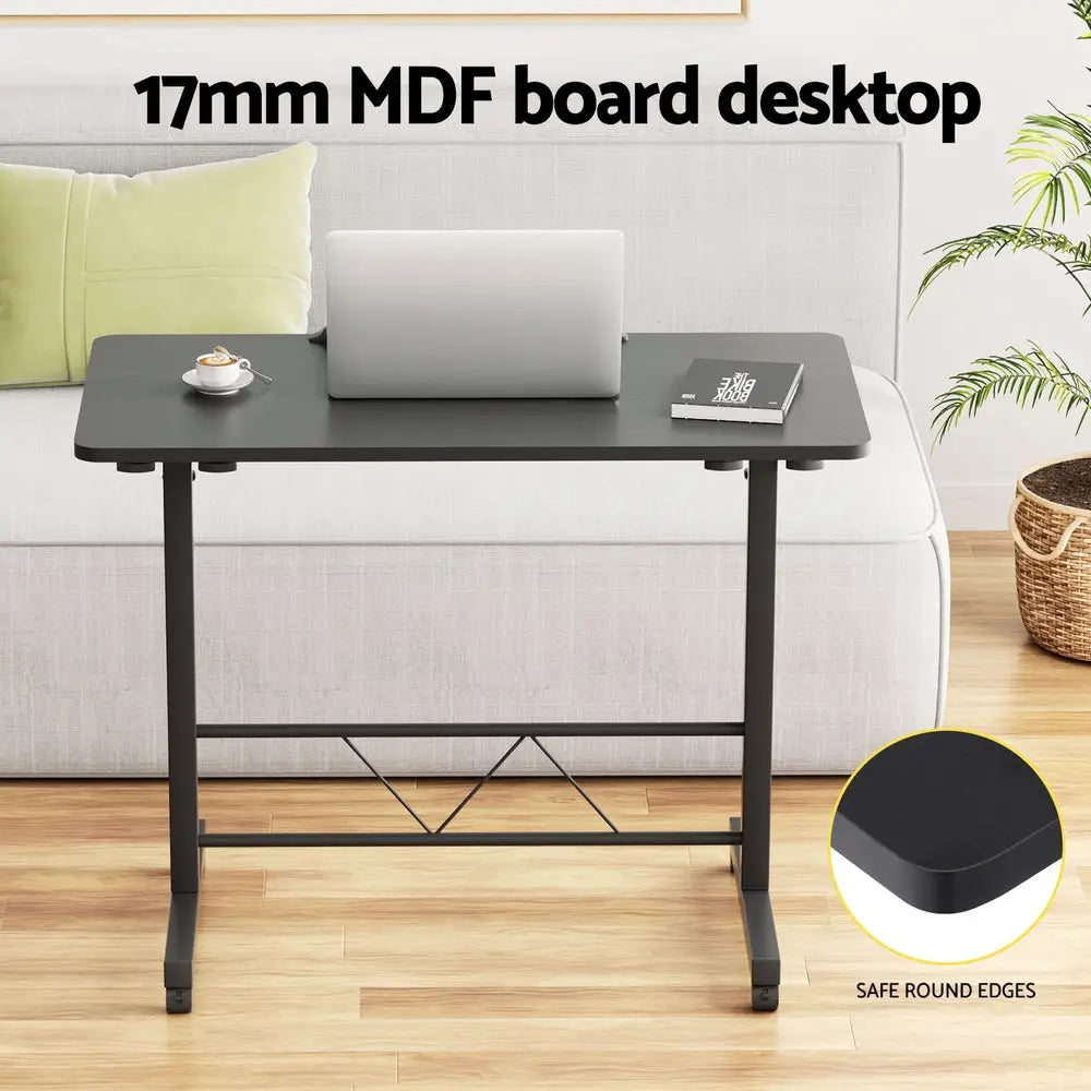 Artiss Laptop Desk Table Height Adjustable Wooden Bed Side Tables 80CM Black - Furniture > Office