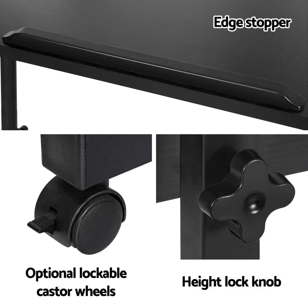 Artiss Laptop Desk Table Height Adjustable Wooden Bed Side Tables 80CM Black - Furniture > Office