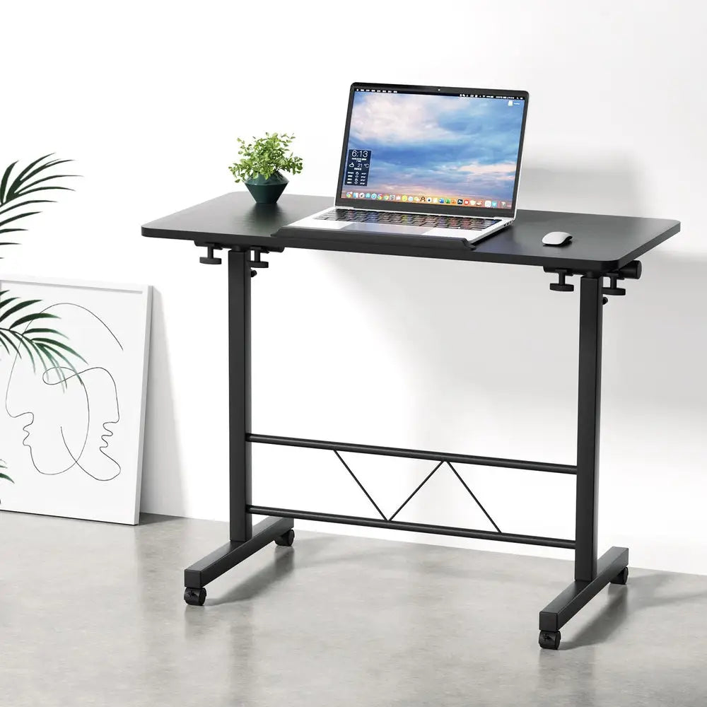 Artiss Laptop Desk Table Height Adjustable Wooden Bed Side Tables 80CM Black - Furniture > Office