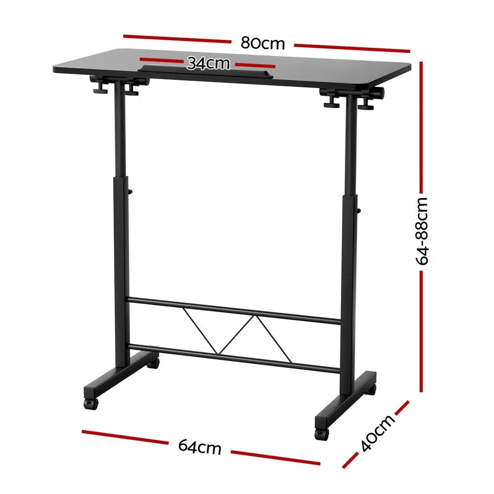 Artiss Laptop Desk Table Height Adjustable Wooden Bed Side Tables 80CM Black - Furniture > Office