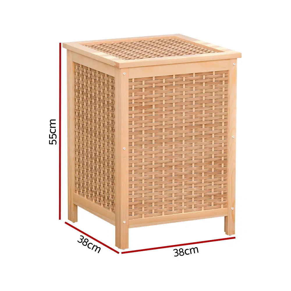 Artiss Laundry Hamper Bathroom Storage Cabinet Wooden Organiser Bag Clothes - Furniture > Bathroom