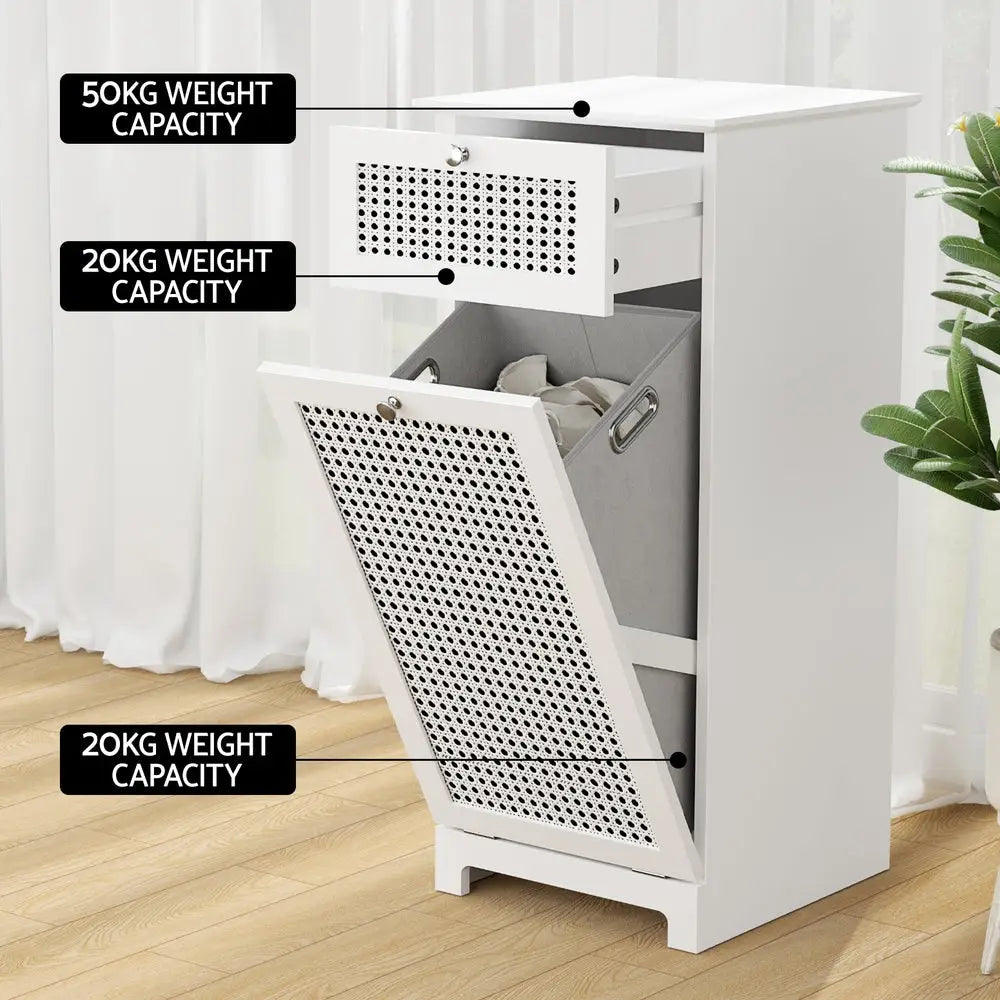 Artiss Laundry Hamper Cabinet Bathroom Storage White Rattan Clothes Basket - Home & Garden > Storage > Clothing &