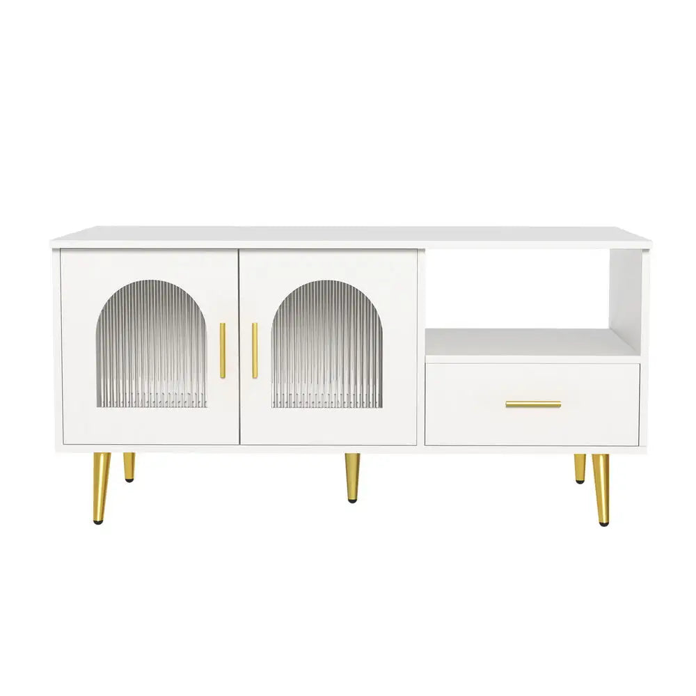 Artiss LED Coffee Table Shelf Drawer Storage White - Furniture > Living Room > Coffee Tables