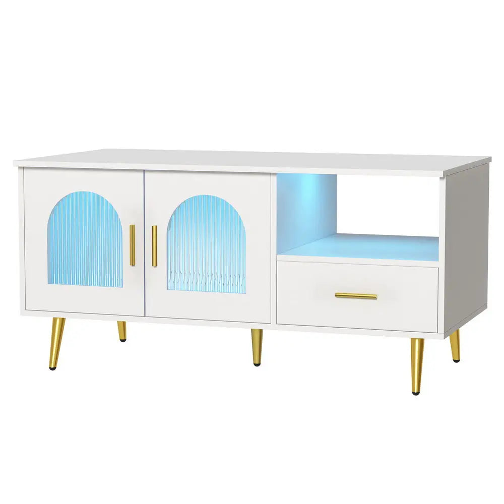 Artiss LED Coffee Table Shelf Drawer Storage White - Furniture > Living Room > Coffee Tables