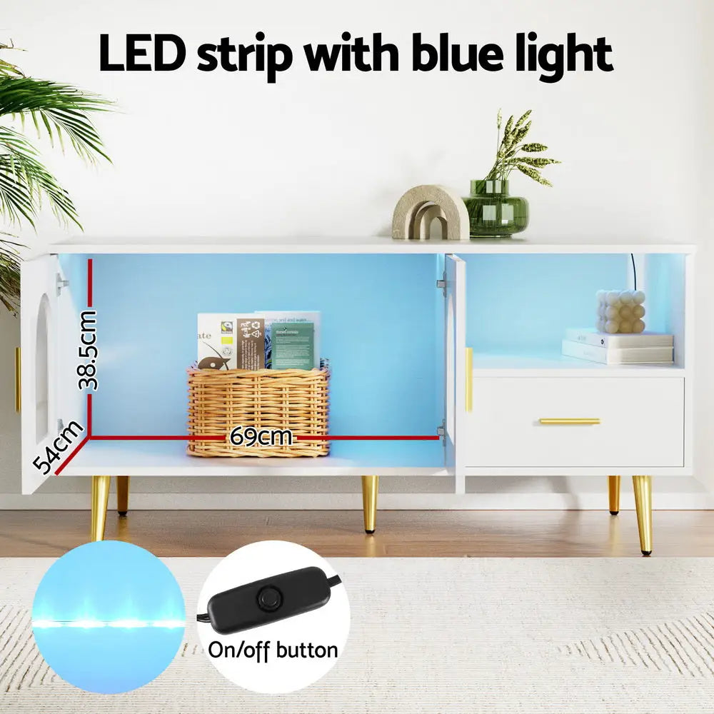 Artiss LED Coffee Table Shelf Drawer Storage White - Furniture > Living Room > Coffee Tables