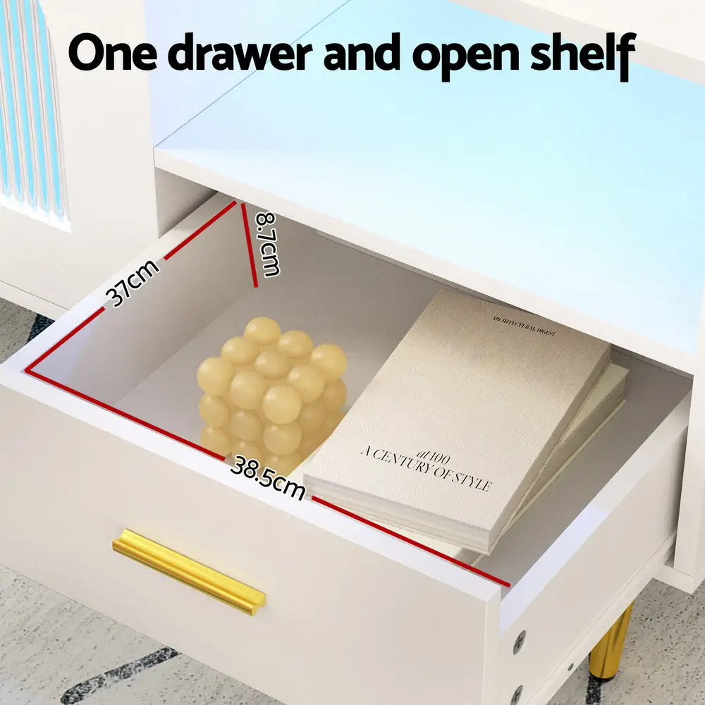 Artiss LED Coffee Table Shelf Drawer Storage White - Furniture > Living Room > Coffee Tables