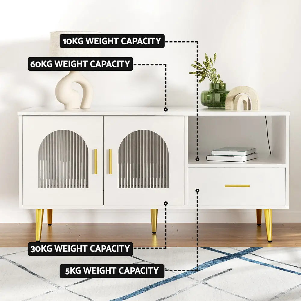 Artiss LED Coffee Table Shelf Drawer Storage White - Furniture > Living Room > Coffee Tables