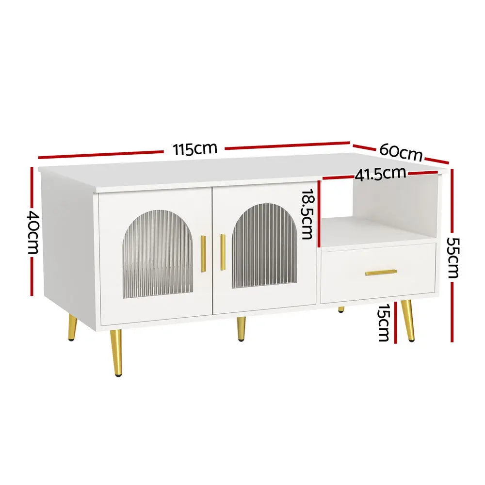 Artiss LED Coffee Table Shelf Drawer Storage White - Furniture > Living Room > Coffee Tables