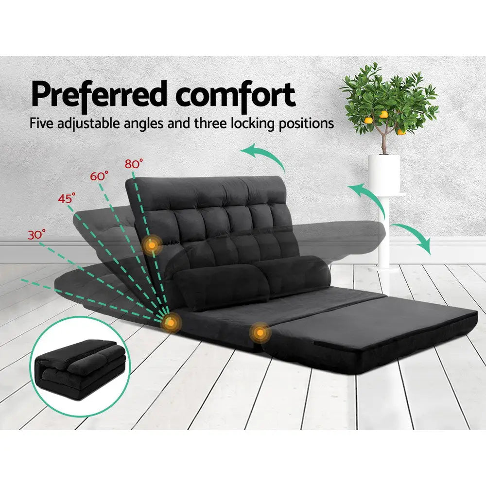 Artiss Lounge Sofa Bed 2-seater Charcoal Suede - Furniture > Living Room