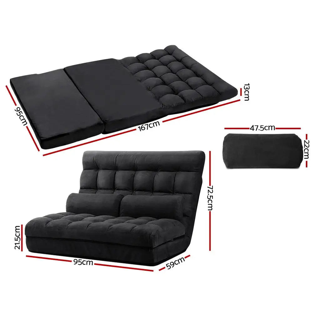 Artiss Lounge Sofa Bed 2-seater Charcoal Suede - Furniture > Living Room