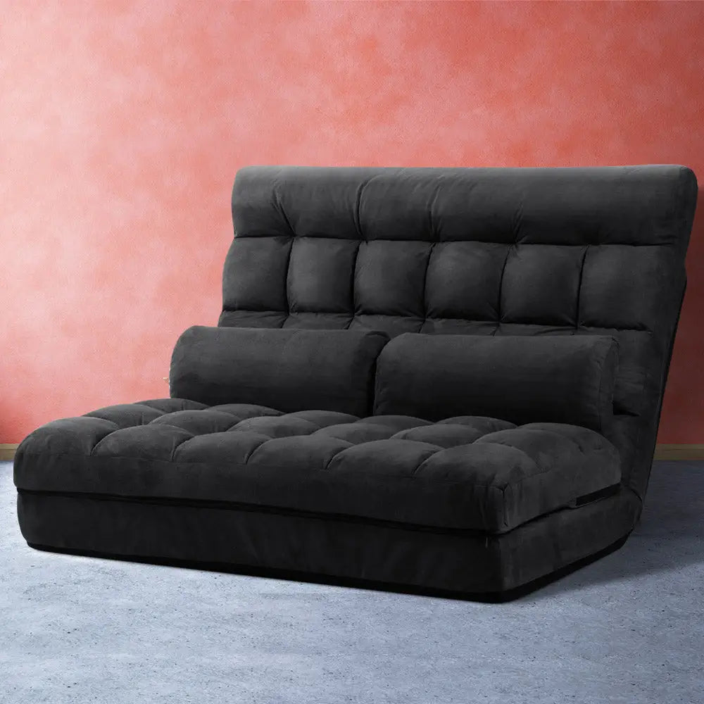 Artiss Lounge Sofa Bed 2-seater Charcoal Suede - Furniture > Living Room