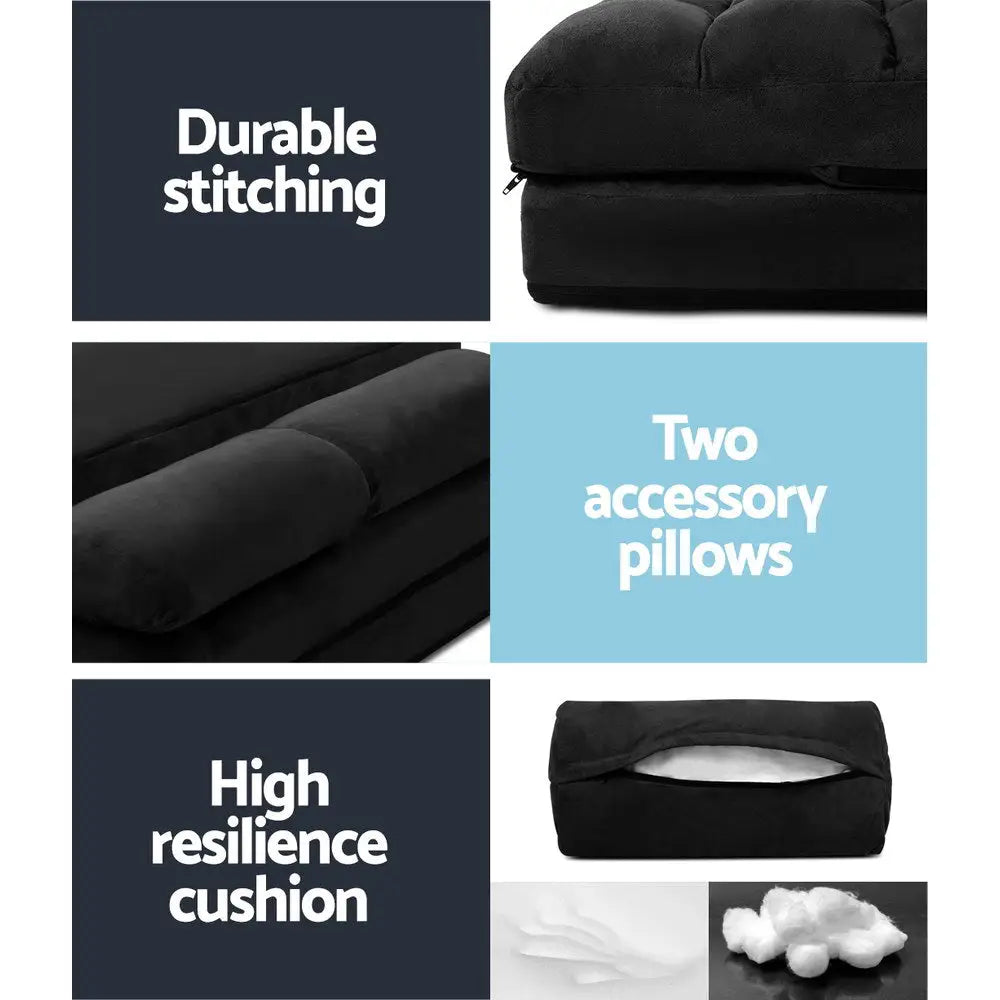 Artiss Lounge Sofa Bed 2-seater Charcoal Suede - Furniture > Living Room