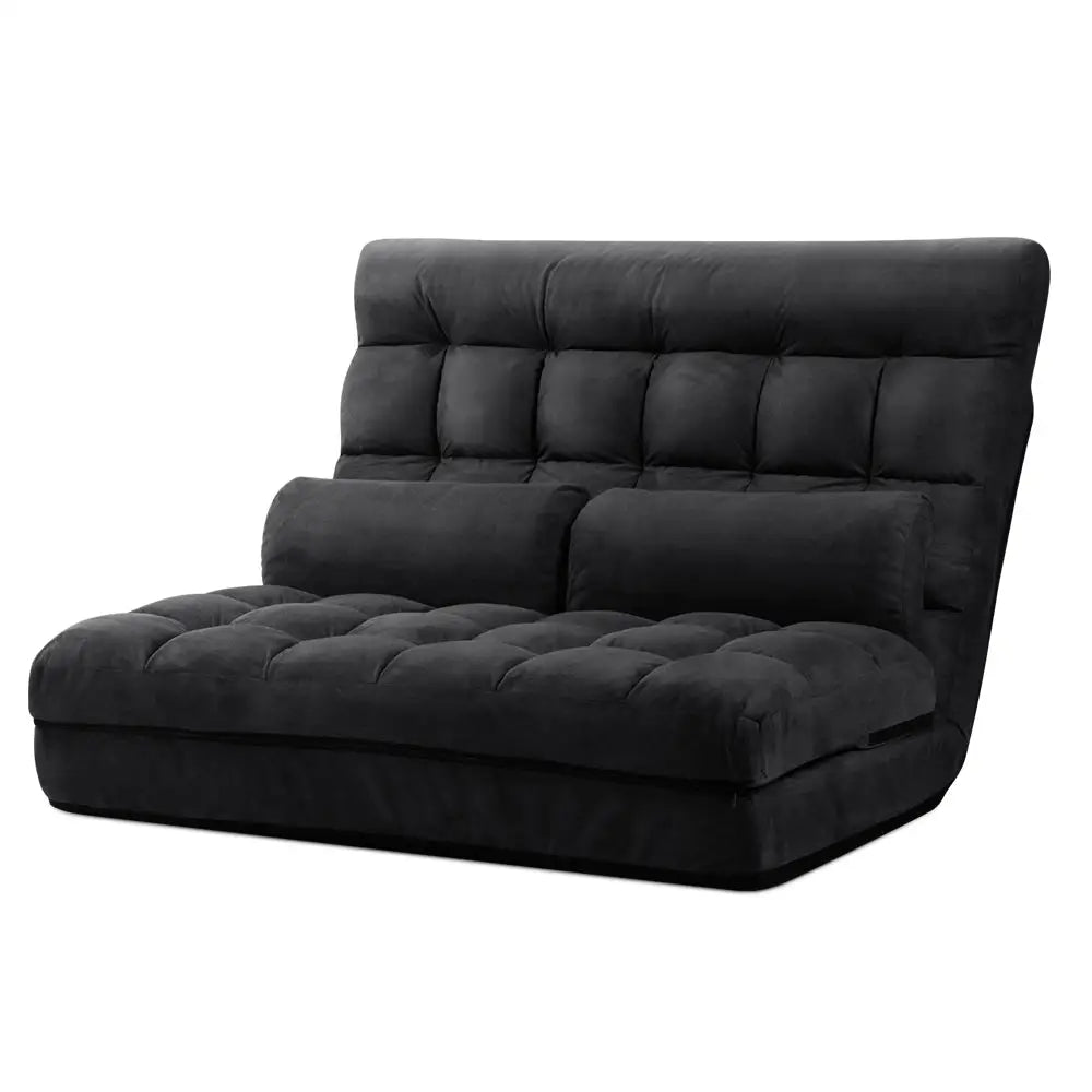 Artiss Lounge Sofa Bed 2-seater Charcoal Suede - Furniture > Living Room