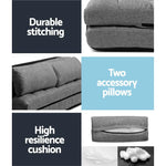 Artiss Lounge Sofa Bed 2-seater Grey Fabric - Furniture > Living Room