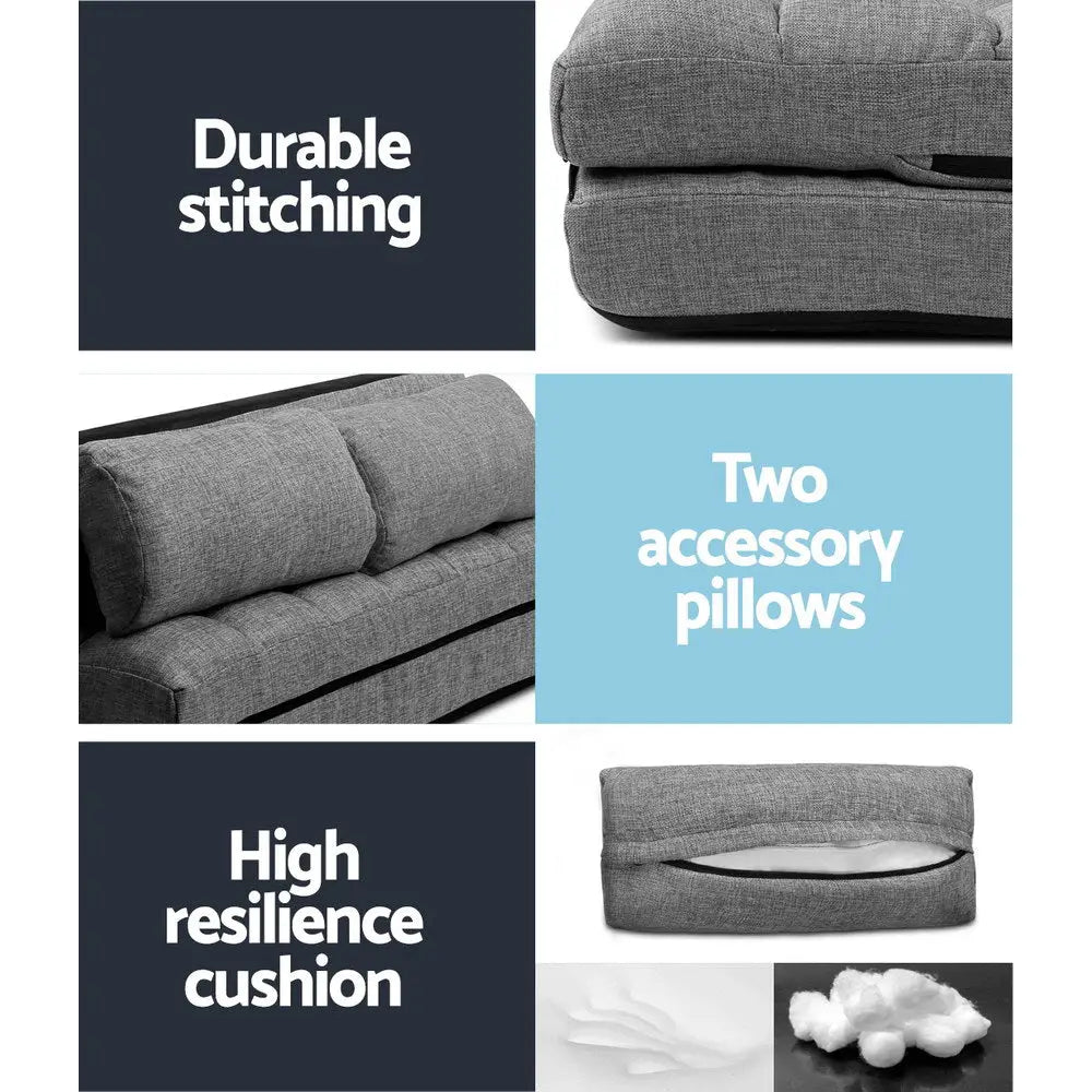 Artiss Lounge Sofa Bed 2-seater Grey Fabric - Furniture > Living Room