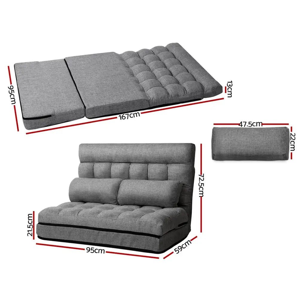 Artiss Lounge Sofa Bed 2-seater Grey Fabric - Furniture > Living Room