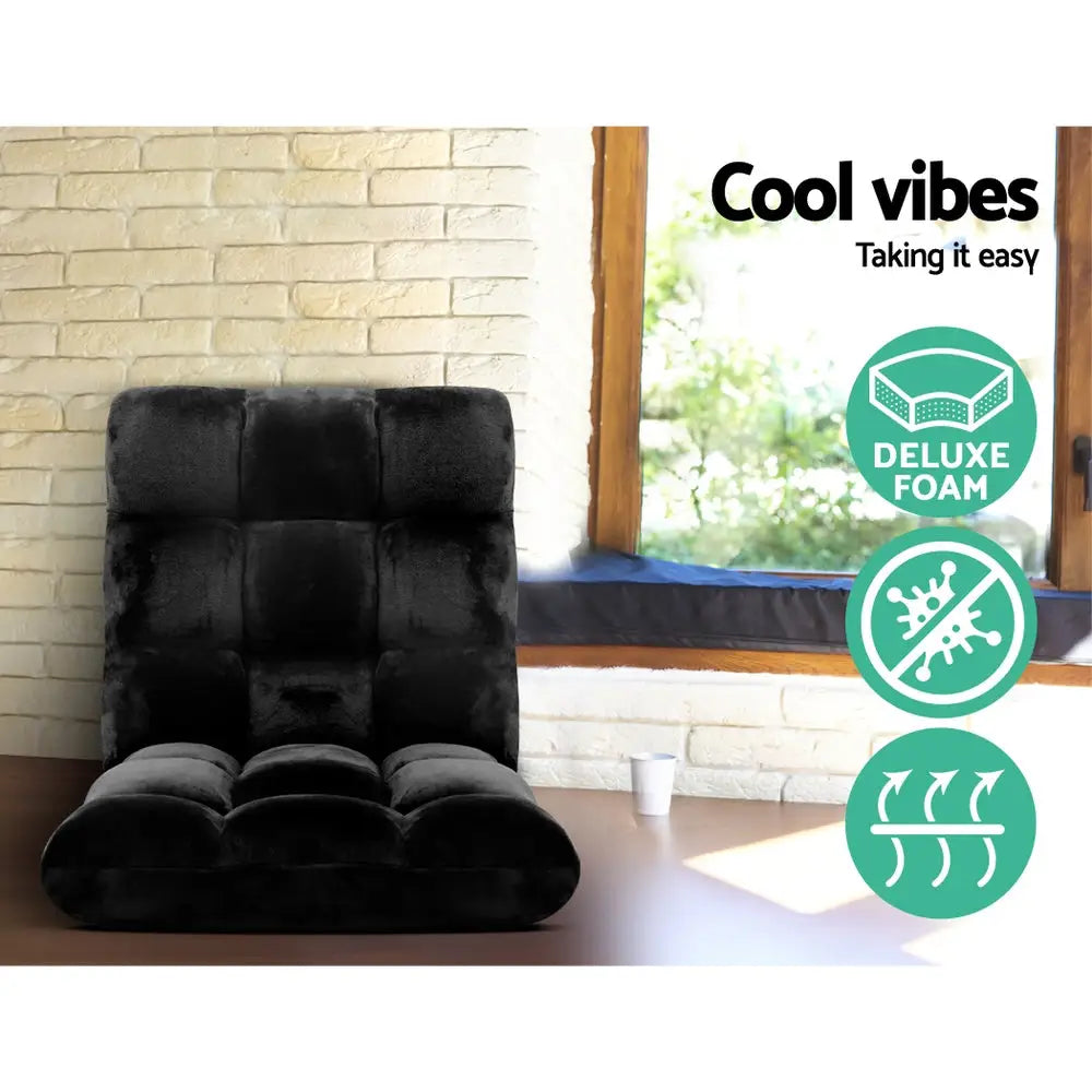 Artiss Lounge Sofa Bed Flannel Fabric Black - Furniture > Living Room
