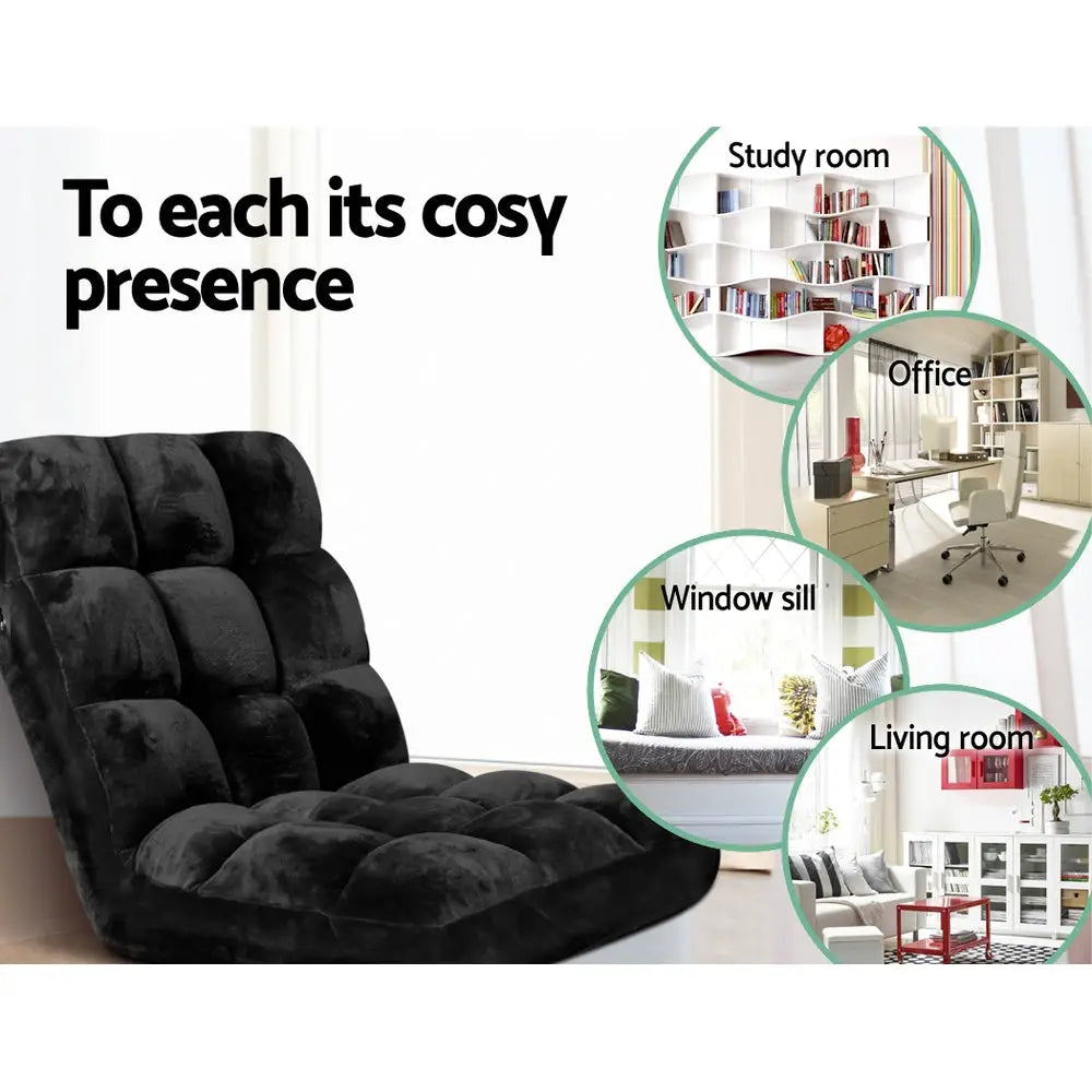 Artiss Lounge Sofa Bed Flannel Fabric Black - Furniture > Living Room