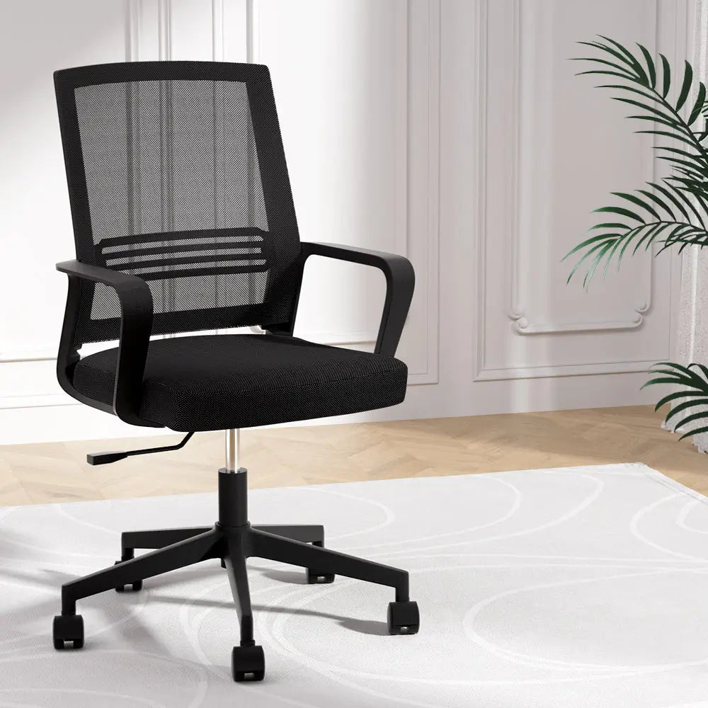 Artiss Mesh Office Chair Computer Gaming Desk Chairs Work Study Mid Back Black - Furniture > Office