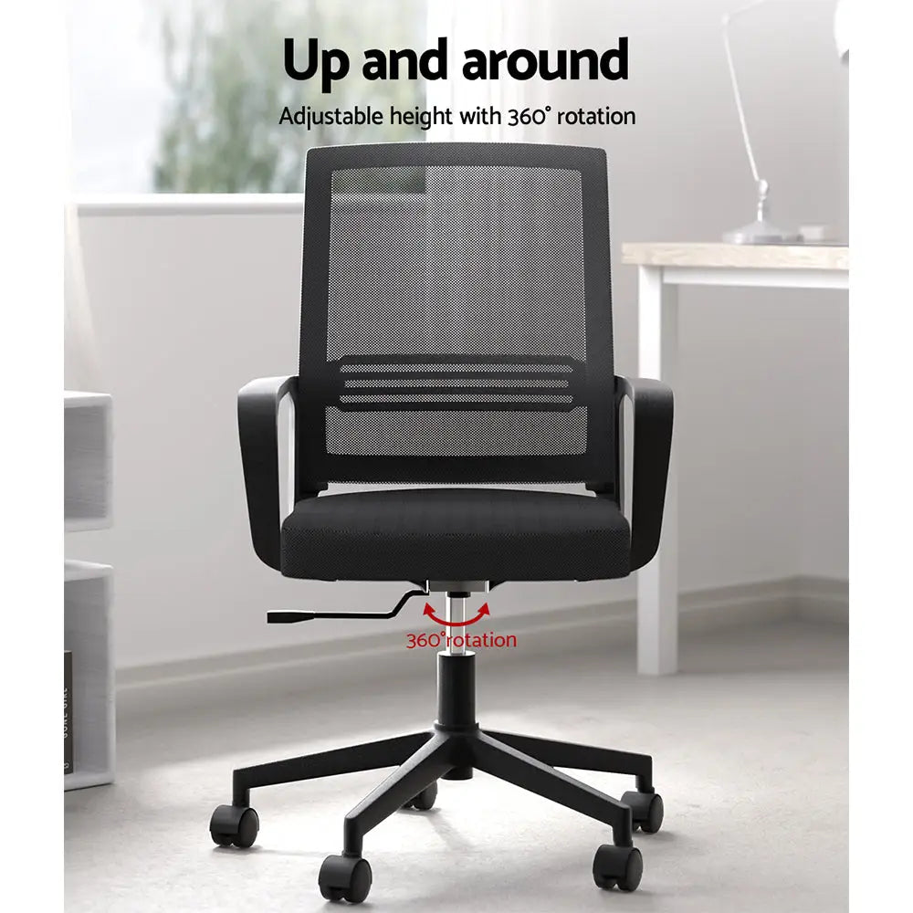 Artiss Mesh Office Chair Computer Gaming Desk Chairs Work Study Mid Back Black - Furniture > Office