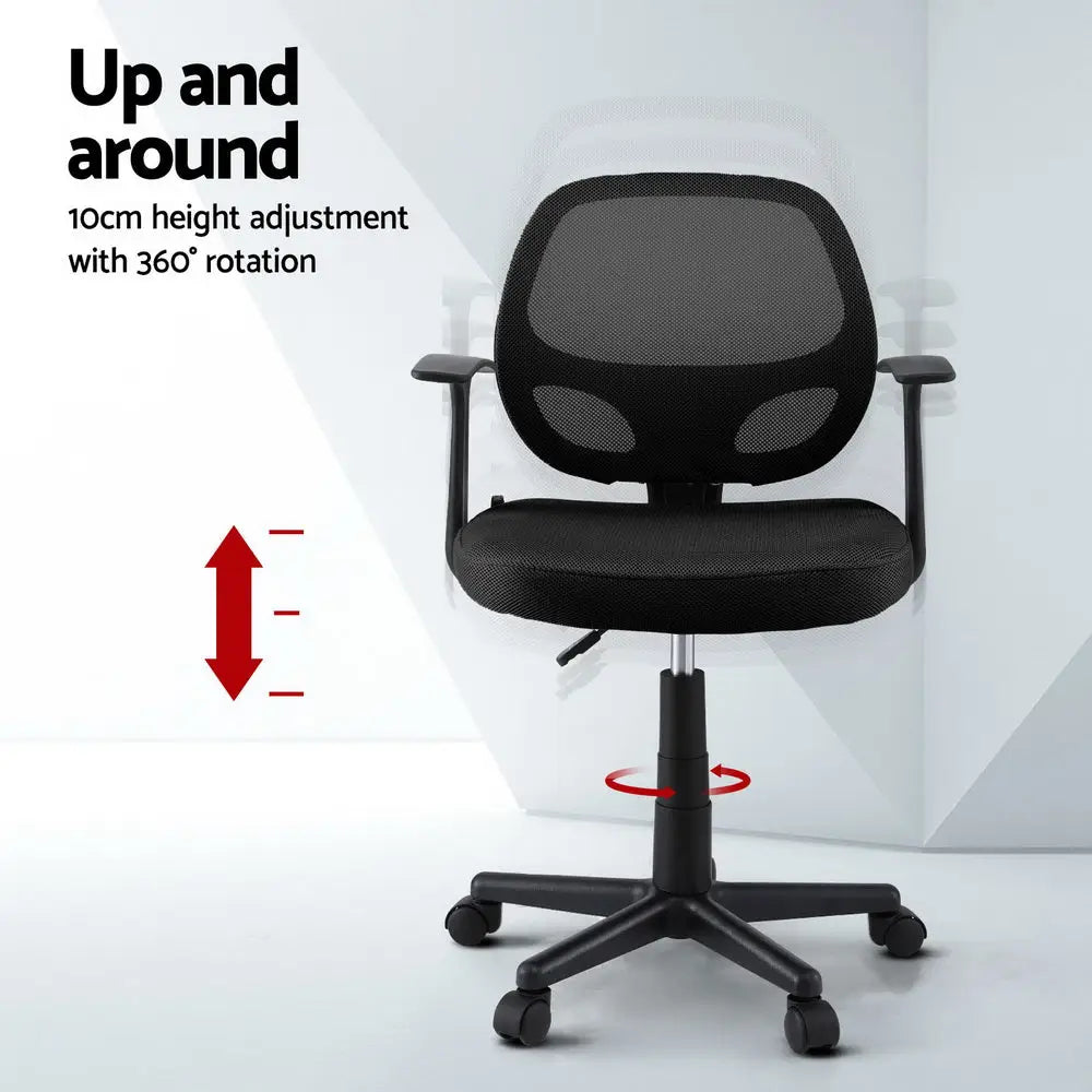Artiss Mesh Office Chair Computer Gaming Desk Chairs Work Study Mid Back Black - Furniture > Office > Office & Desk