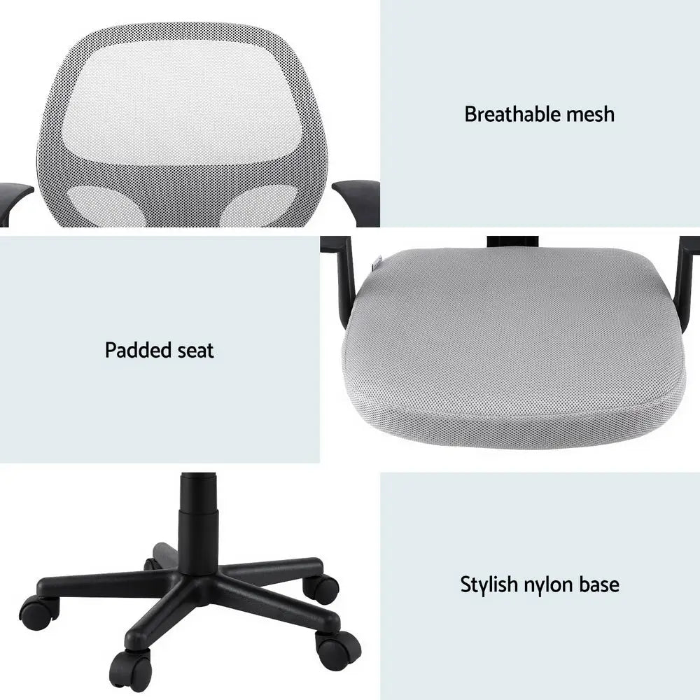 Artiss Mesh Office Chair Computer Gaming Desk Chairs Work Study Mid Back Grey - Furniture > Office > Office & Desk