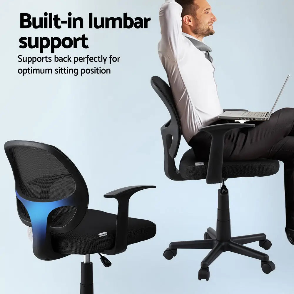 Artiss Mesh Office Chair Computer Gaming Desk Chairs Work Study Mid Back Black - Furniture > Office > Office & Desk