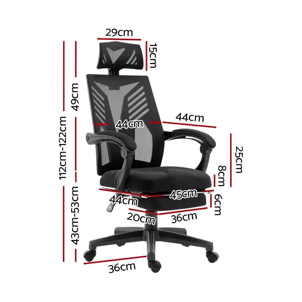 Artiss Mesh Office Chair Recliner Black - Furniture > Office