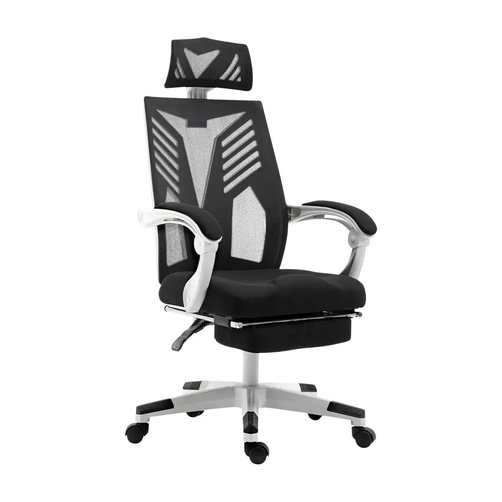Artiss Mesh Office Chair Recliner Black White - Furniture > Office
