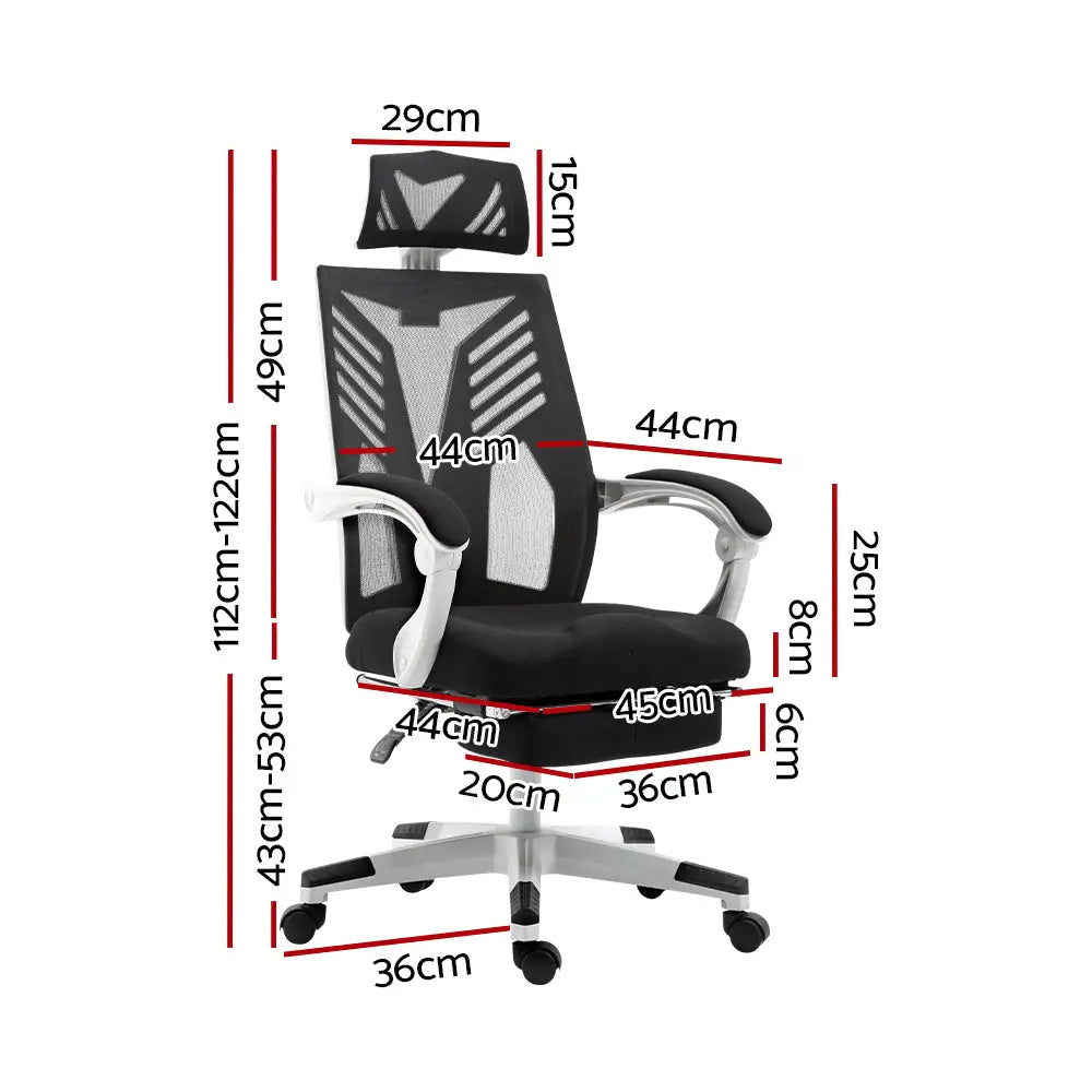 Artiss Mesh Office Chair Recliner Black White - Furniture > Office
