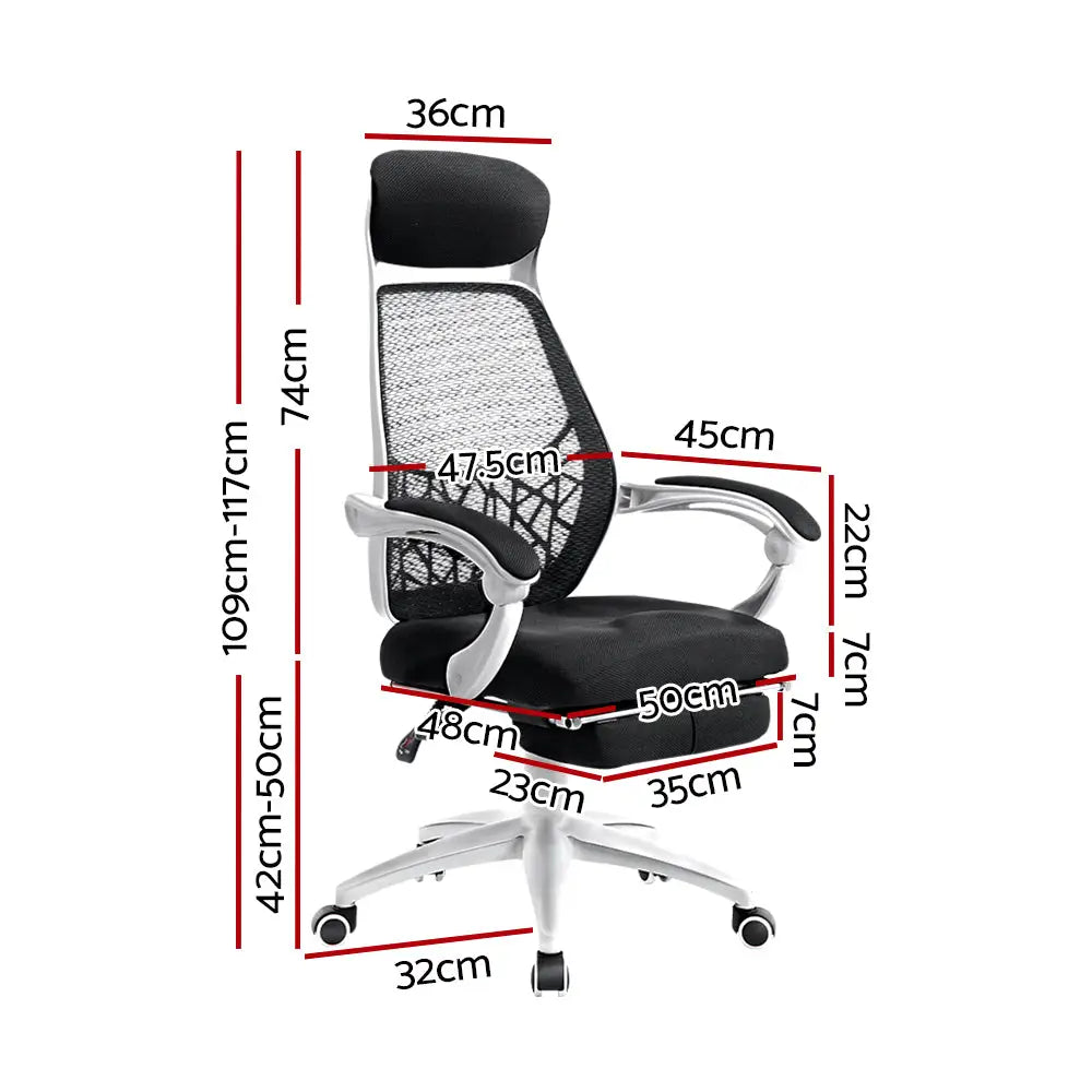 Artiss Mesh Office Chair Recliner Black White - Furniture > Office