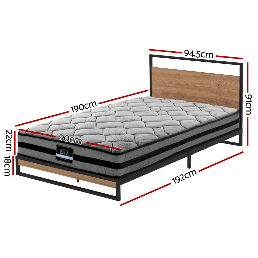 Artiss Metal Bed Frame Single Size Beds Platform with Mattress - Furniture > Bedroom > Beds & Bed Frames