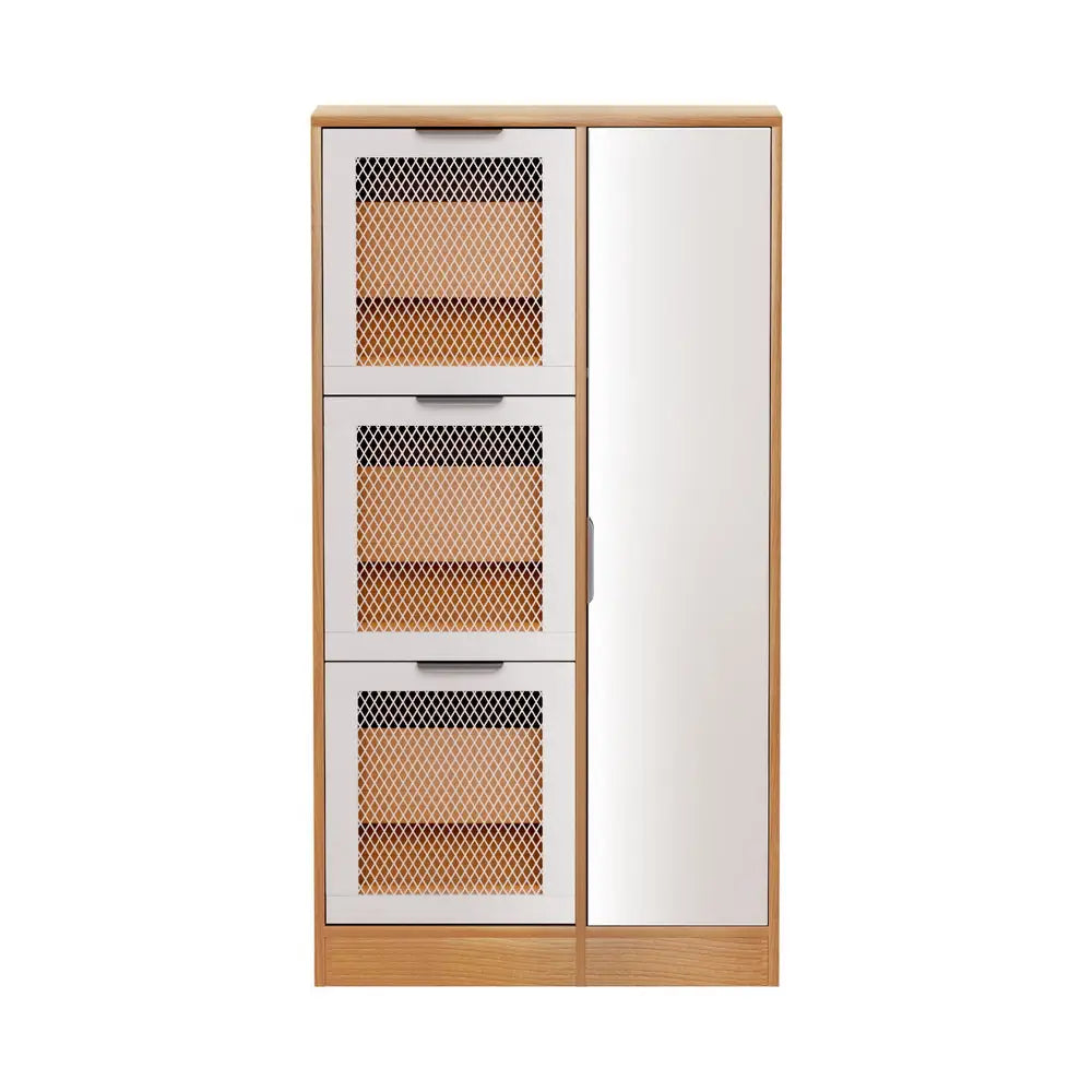 Artiss Mirror Shoe Cabinet White Mesh - Furniture > Bedroom