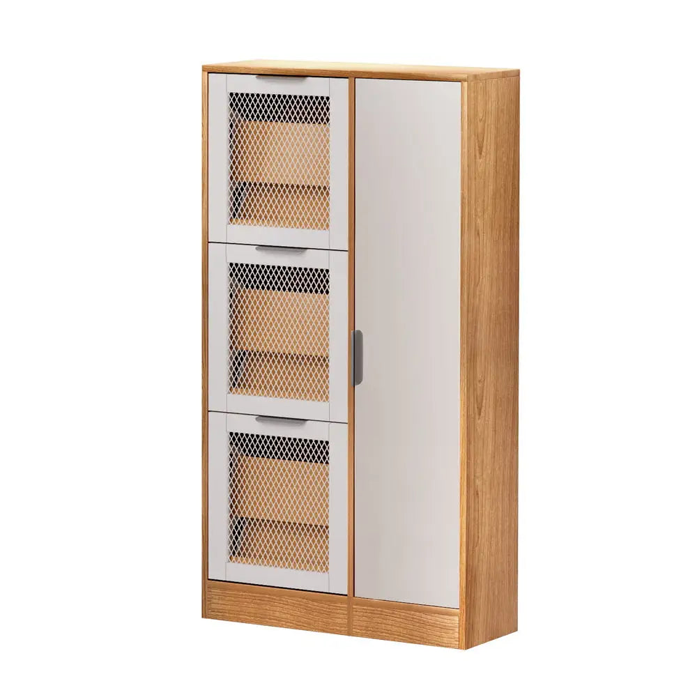 Artiss Mirror Shoe Cabinet White Mesh - Furniture > Bedroom