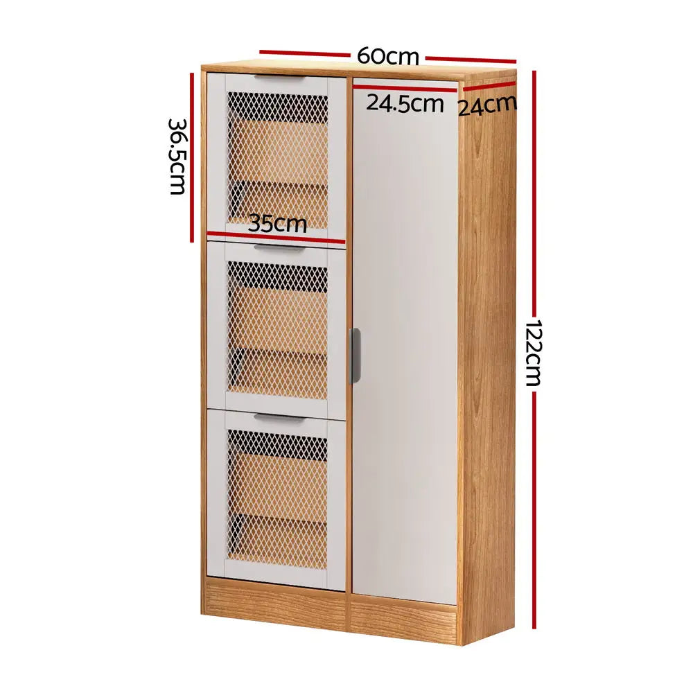 Artiss Mirror Shoe Cabinet White Mesh - Furniture > Bedroom
