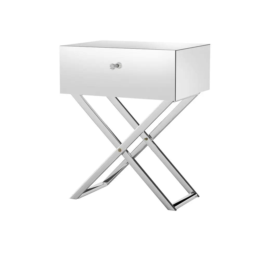 Artiss Mirrored Bedside Table Drawers Side Table Storage Nightstand Silver MOCO - Furniture > Bedroom
