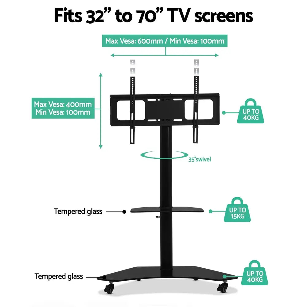 Artiss Mobile TV Stand for 32’’-70’’ TVs Mount Bracket Portable Solid Trolley Cart - Audio & Video > TV Accessories