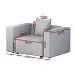 Artiss Modular Sofa Chaise Set 1-Seater Grey - Furniture > Living Room