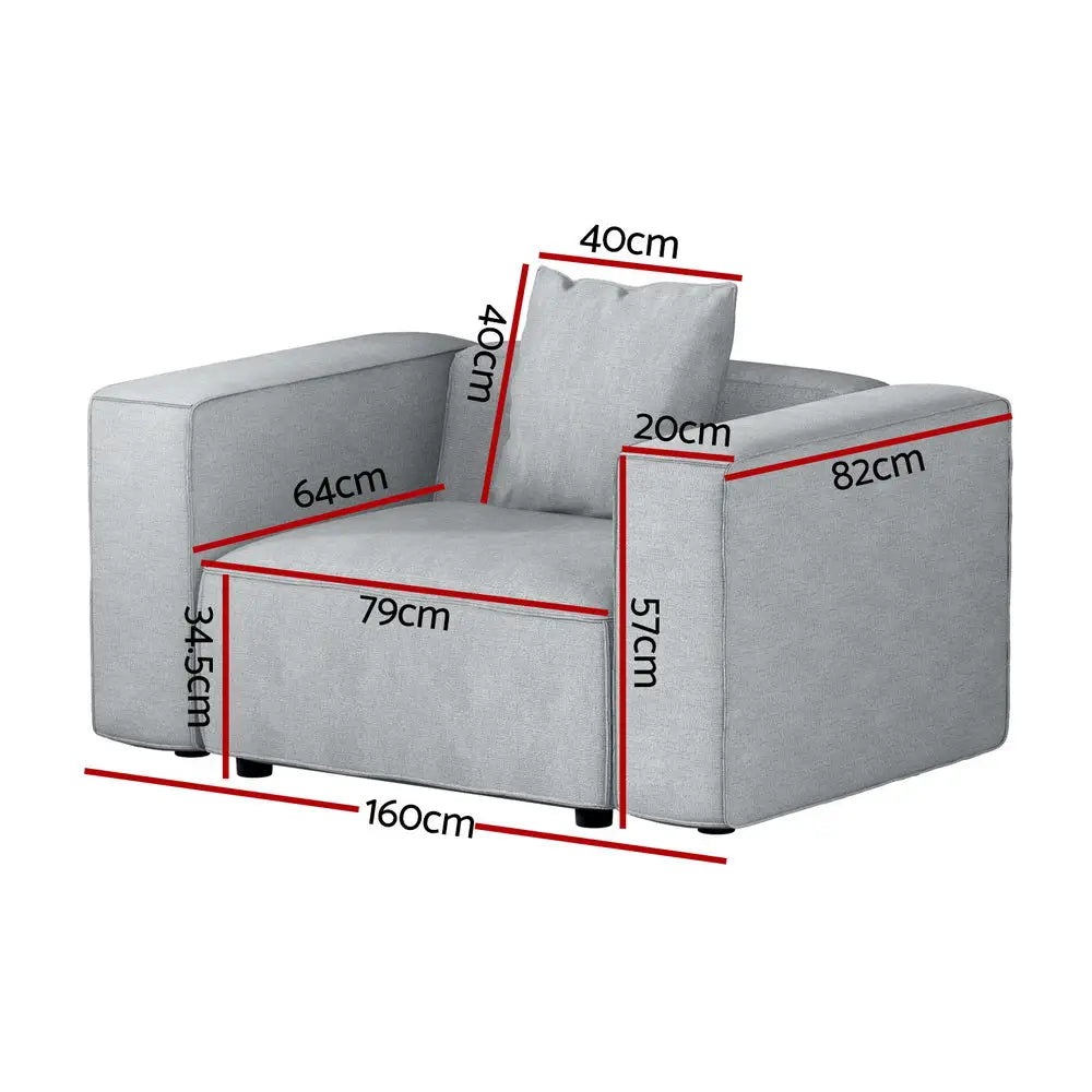 Artiss Modular Sofa Chaise Set 1-Seater Grey - Furniture > Living Room