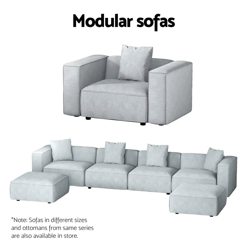 Artiss Modular Sofa Chaise Set 1-Seater Grey - Furniture > Living Room