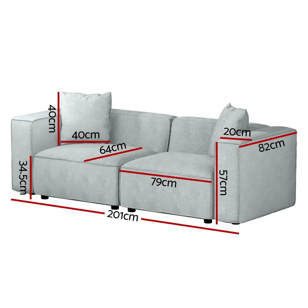 Artiss Modular Sofa Chaise Set 2-Seater Grey - Furniture > Living Room