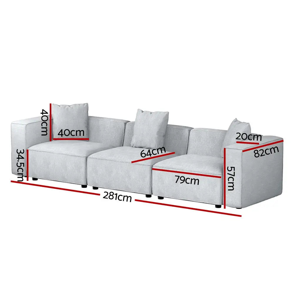 Artiss Modular Sofa Chaise Set 3-Seater Grey - Furniture > Living Room