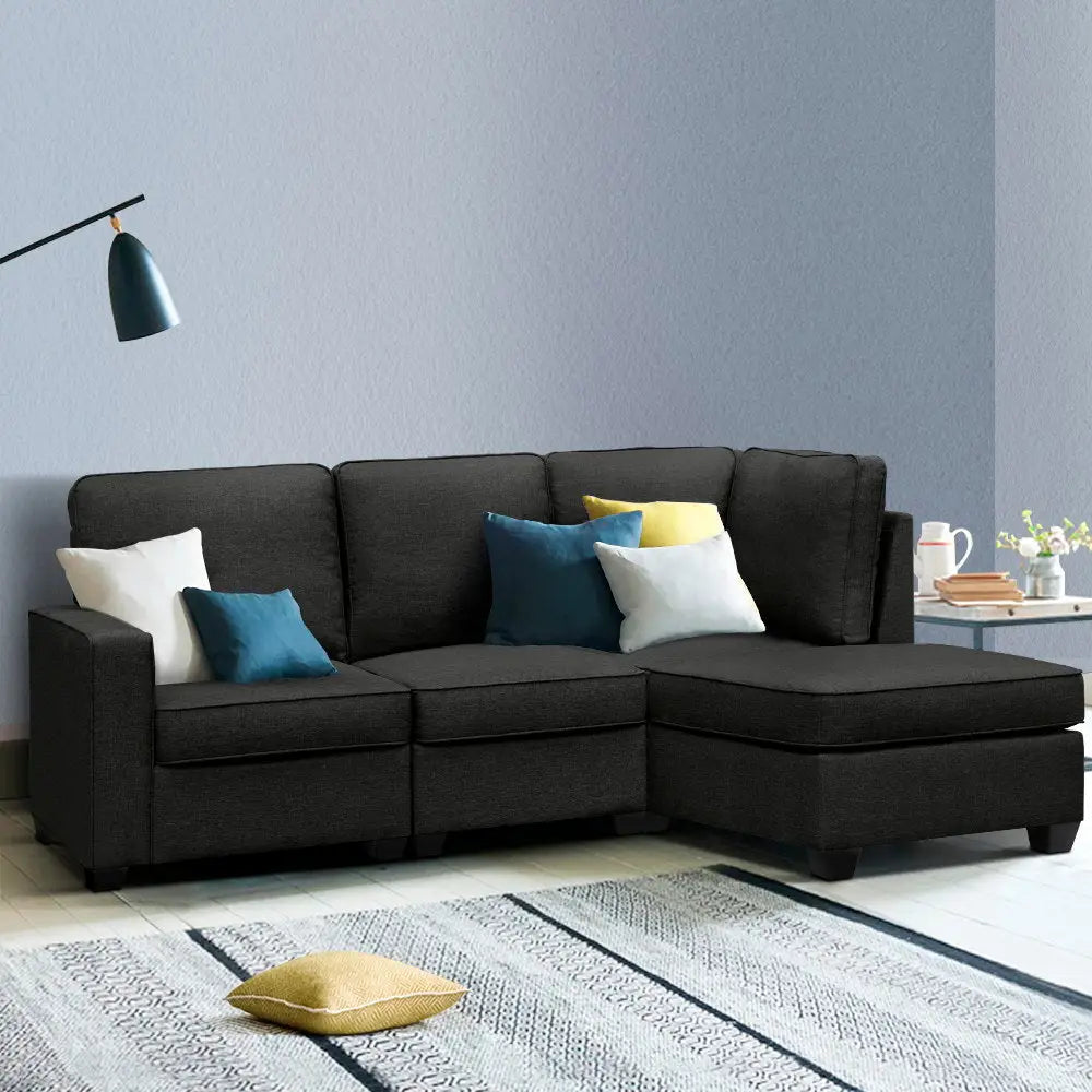 Artiss Modular Sofa Chaise Set 4-seater Dark Grey - Furniture > Sofas