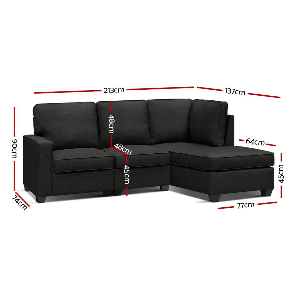Artiss Modular Sofa Chaise Set 4-seater Dark Grey - Furniture > Sofas