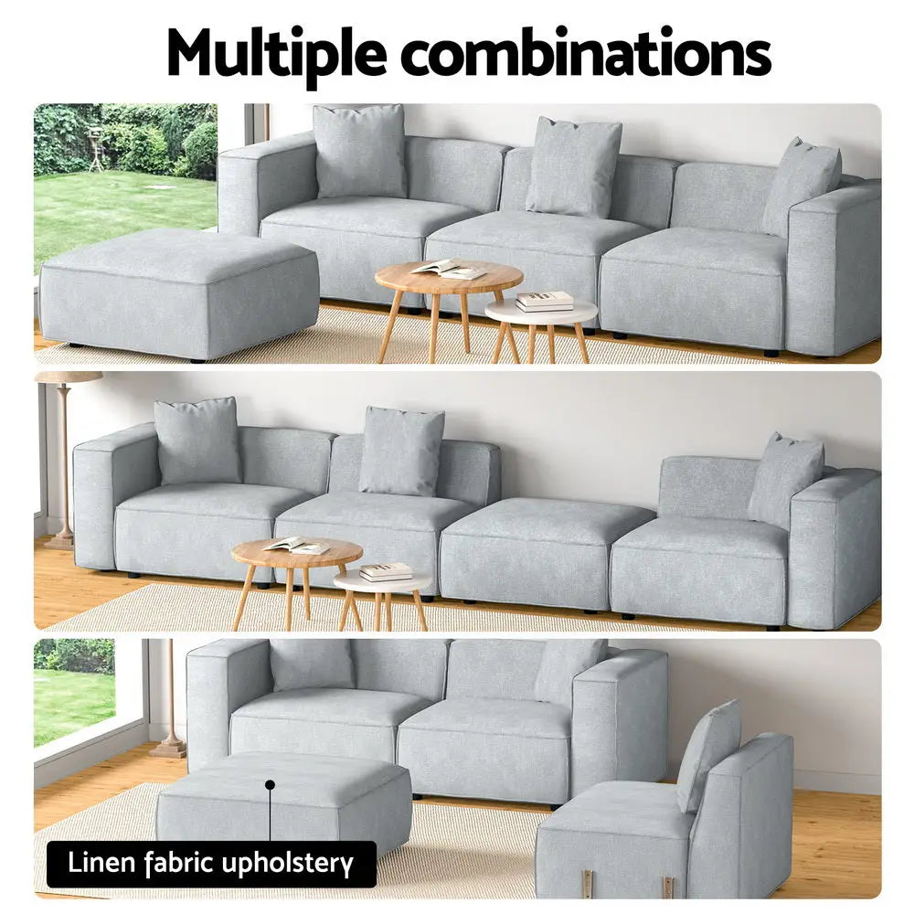 Artiss Modular Sofa Chaise Set 4-Seater Grey - Furniture > Living Room